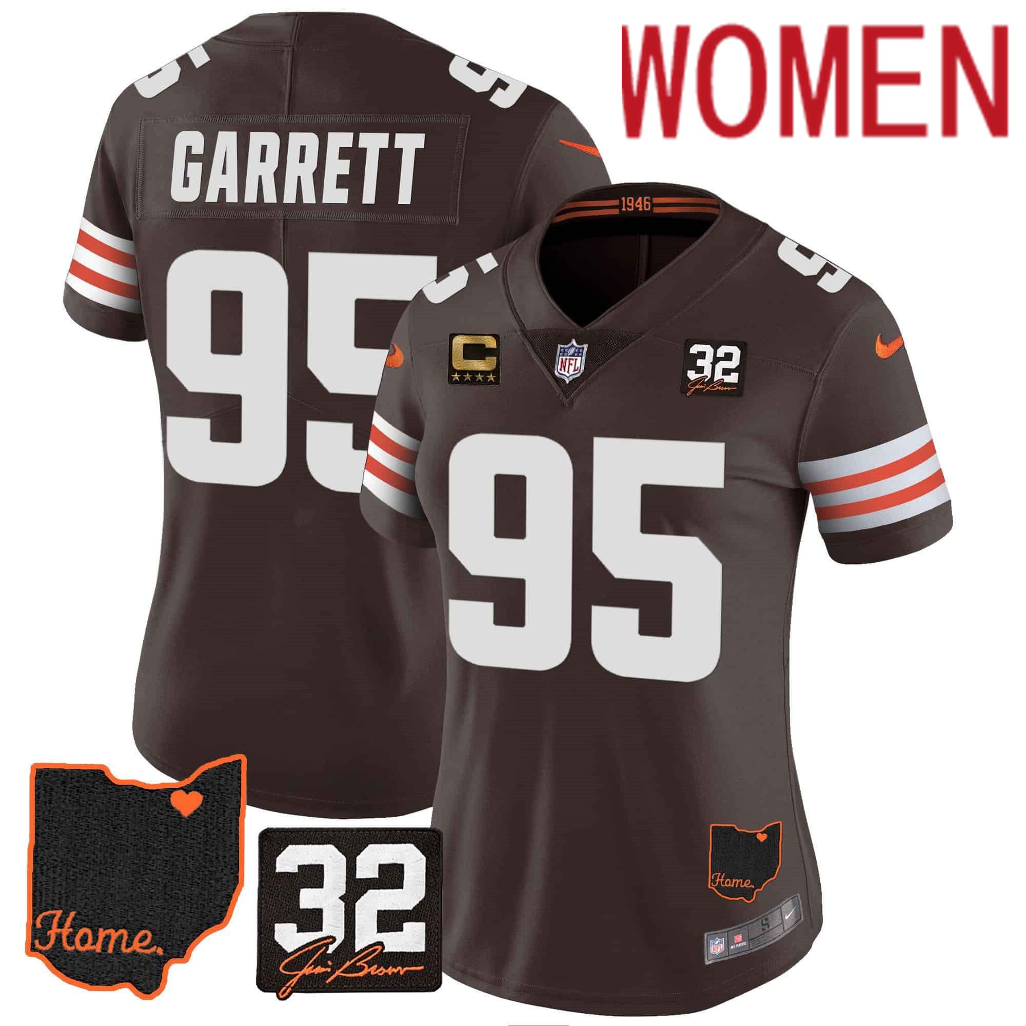 Women Cleveland Browns #95 Garrett Brown Memorial Home Patch 2024 Nike NFL Jersey style 1->customized nfl jersey->Custom Jersey